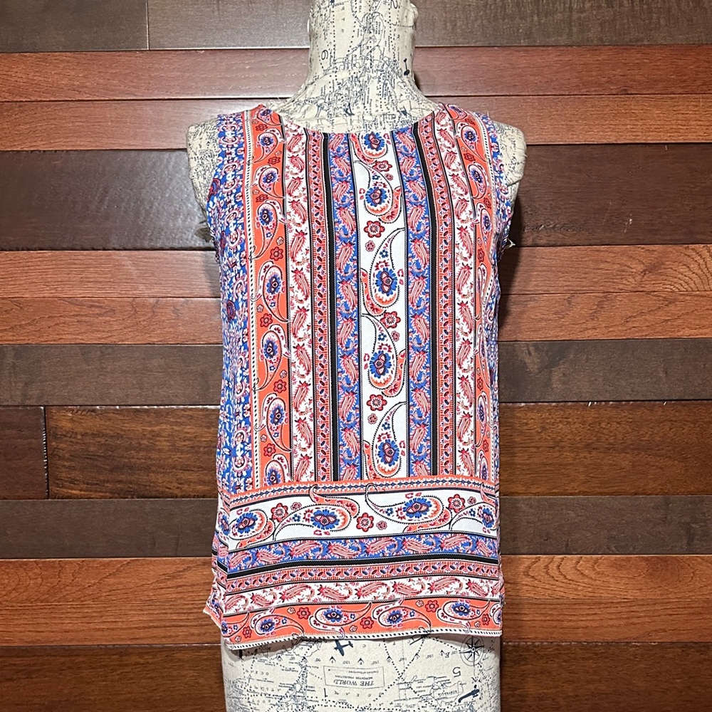 Cynthia Rowley Red and Blue Paisley Tank Top